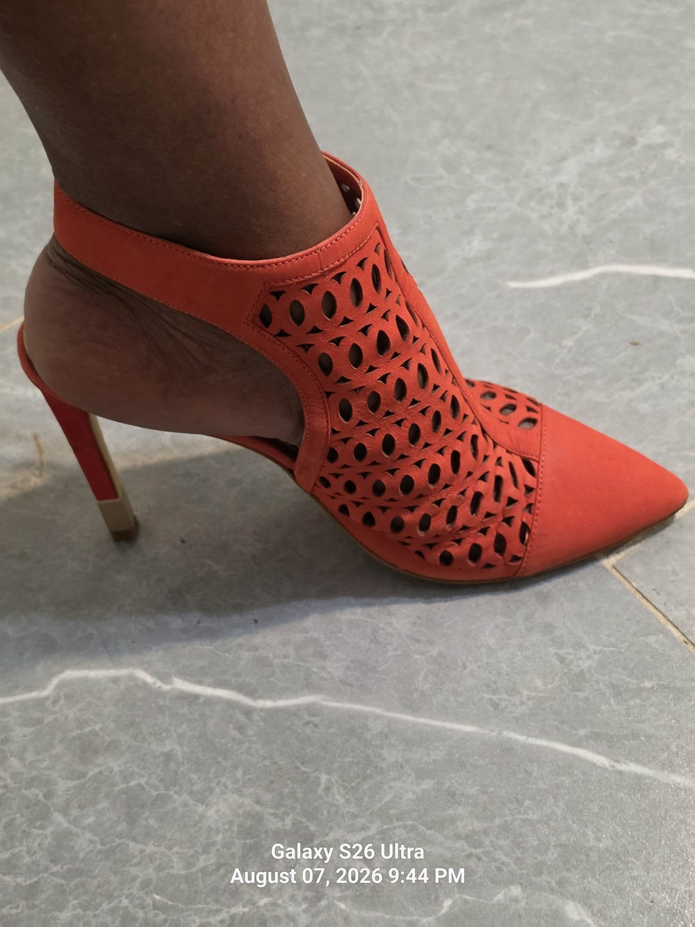 Guess Orange Laser-Cut Pointed Slingback Heels